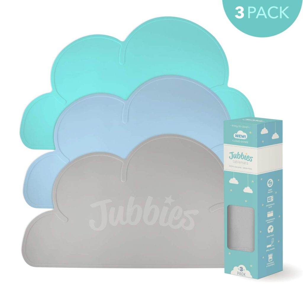 Jubbies Silicone Placemats for Kids Non Slip Babies Toddlers Suction Placemats Cloud Shaped
